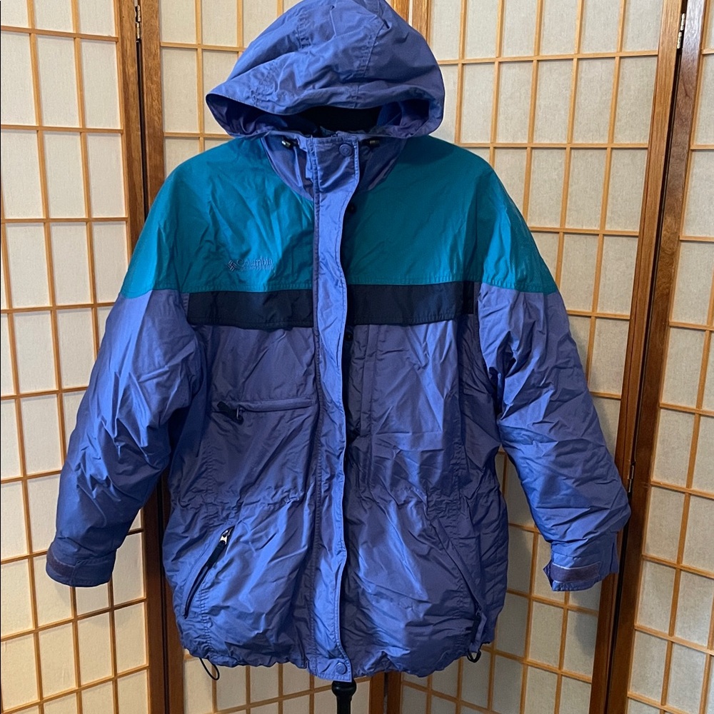 Vintage Columbia Two-Toned Double Layer Blue and Teal Hooded  Ski Winter Jacket